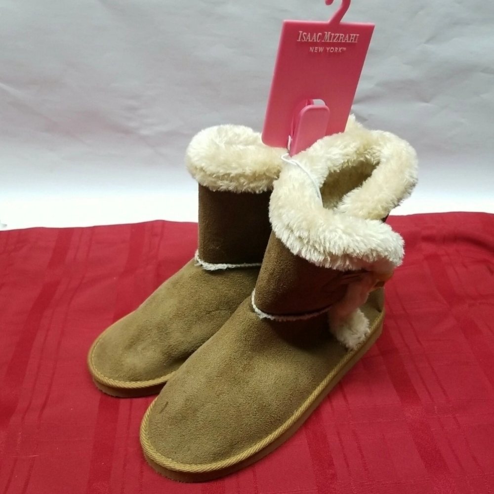 Isaac Mizrahi Size 7 Brown Suede Look Boots W/ Faux Fur Trim New Womens Size 7